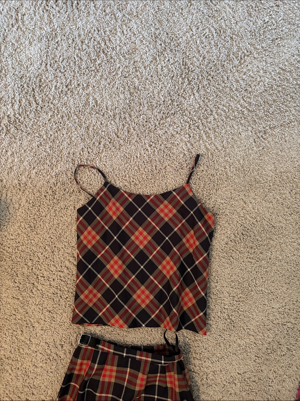 Burberry Black Red Beige Plaid Spaghetti Strap Dress